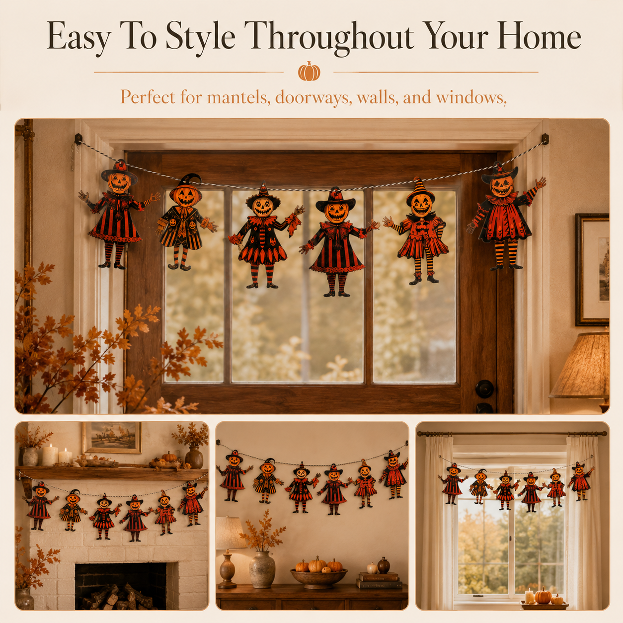 Pumpkin Head Scarecrow Garland — Set of 6