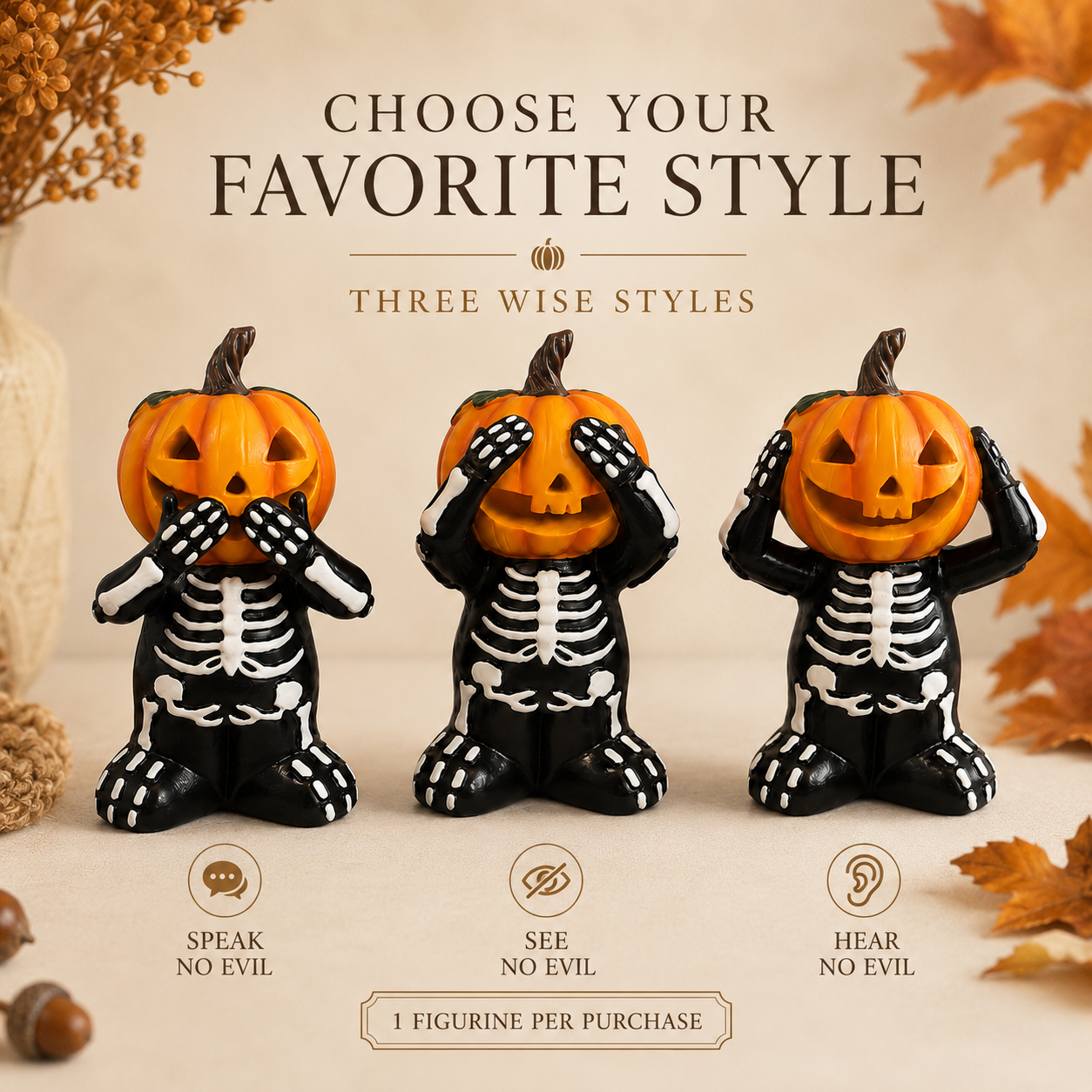 Pumpkin Mischief Skeleton Figurine