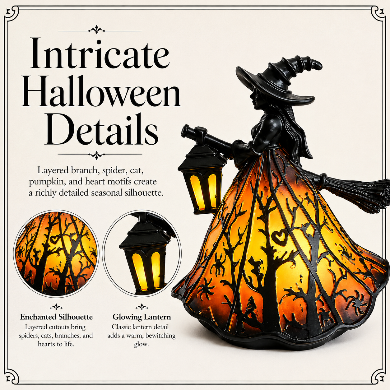 Enchanted Witch Broom Lantern Figurine Light