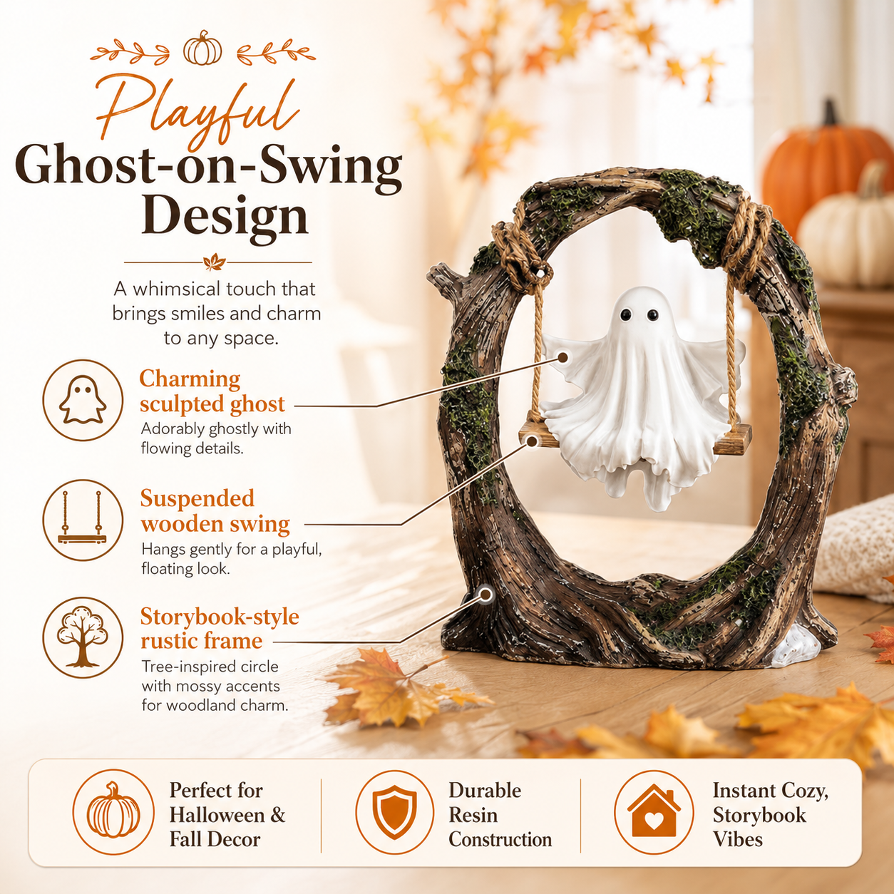 Enchanted Woodland Ghost Swing Sculpture