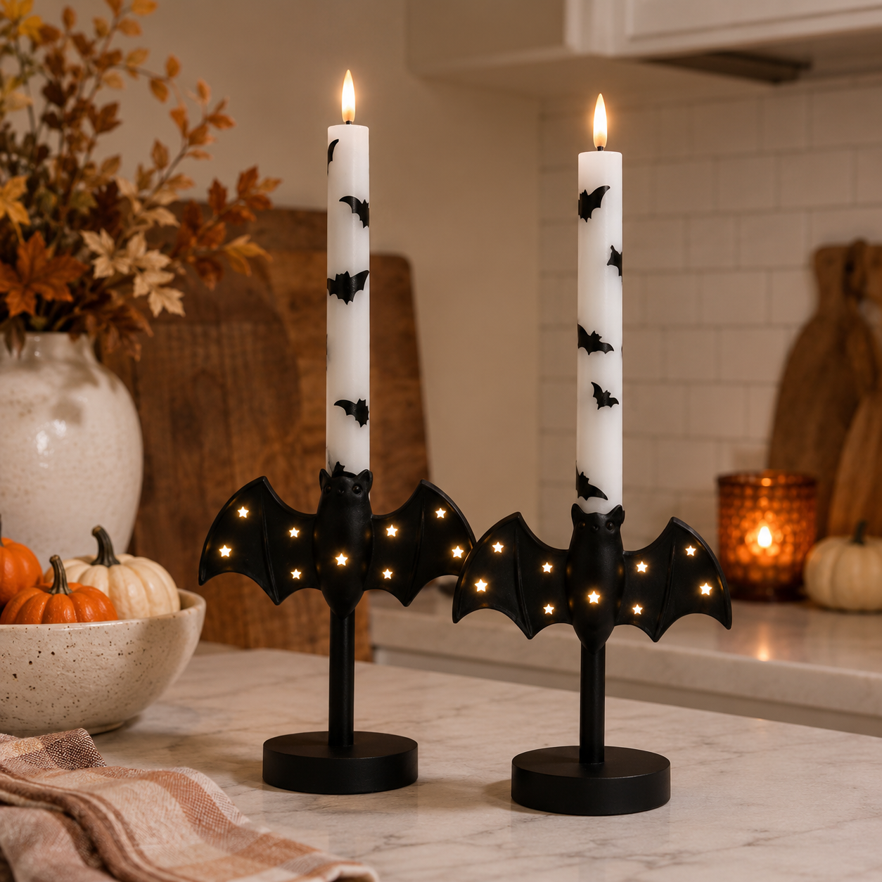 Starlit Bat Candleholders — Set of 2