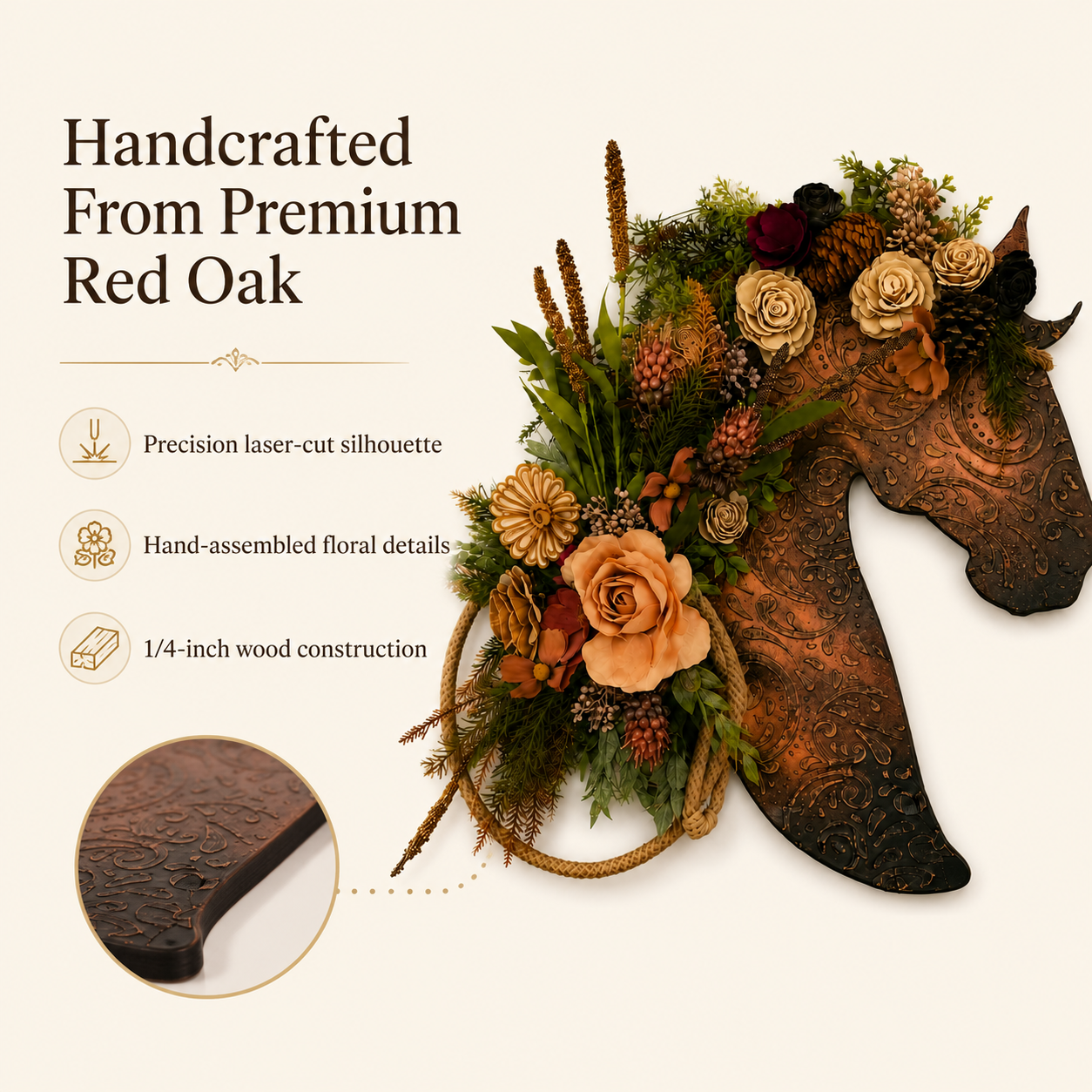Rustic Leather-Look Horse Head Floral Door Wreath & Wall Art