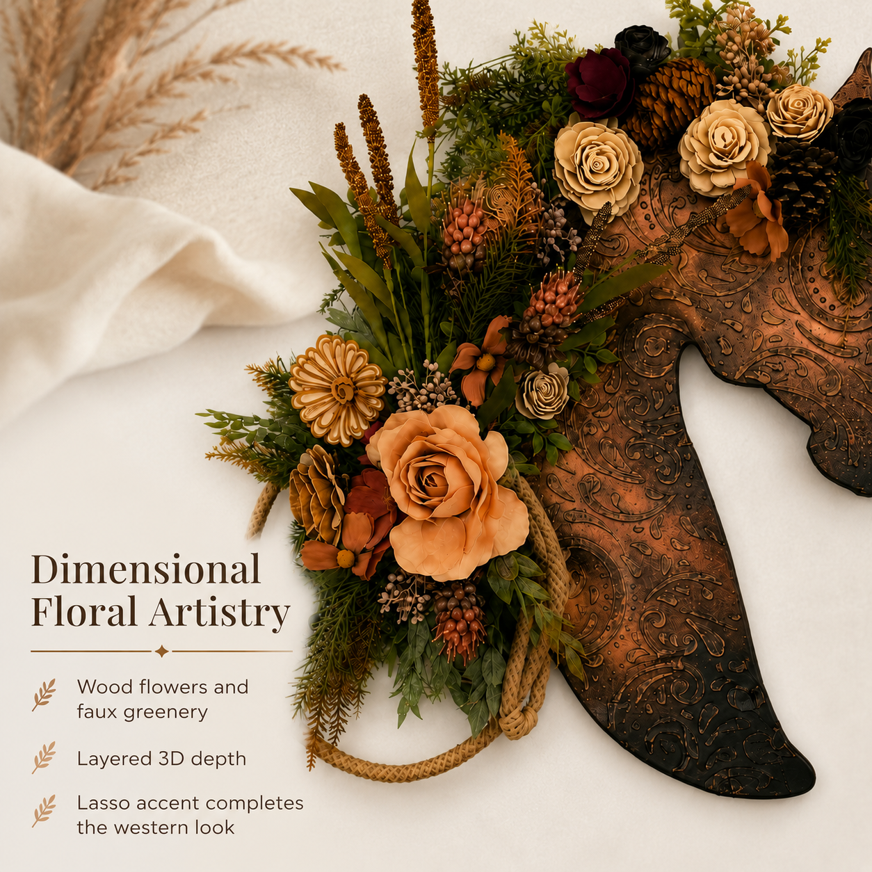 Rustic Leather-Look Horse Head Floral Door Wreath & Wall Art