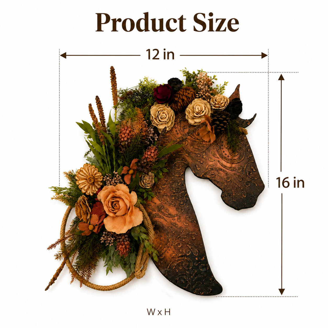 Rustic Leather-Look Horse Head Floral Door Wreath & Wall Art