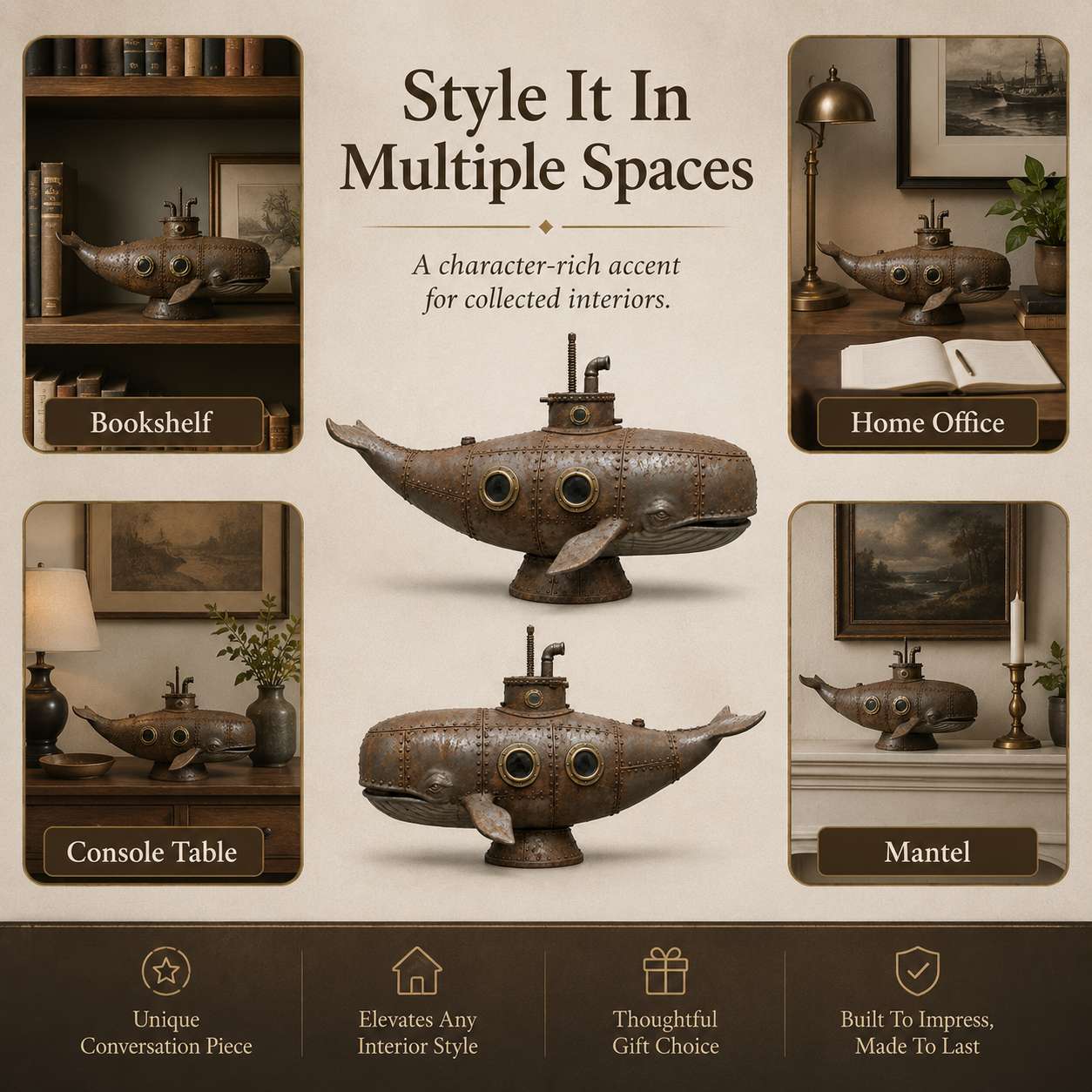Vintage Mechanical Whale Sculpture