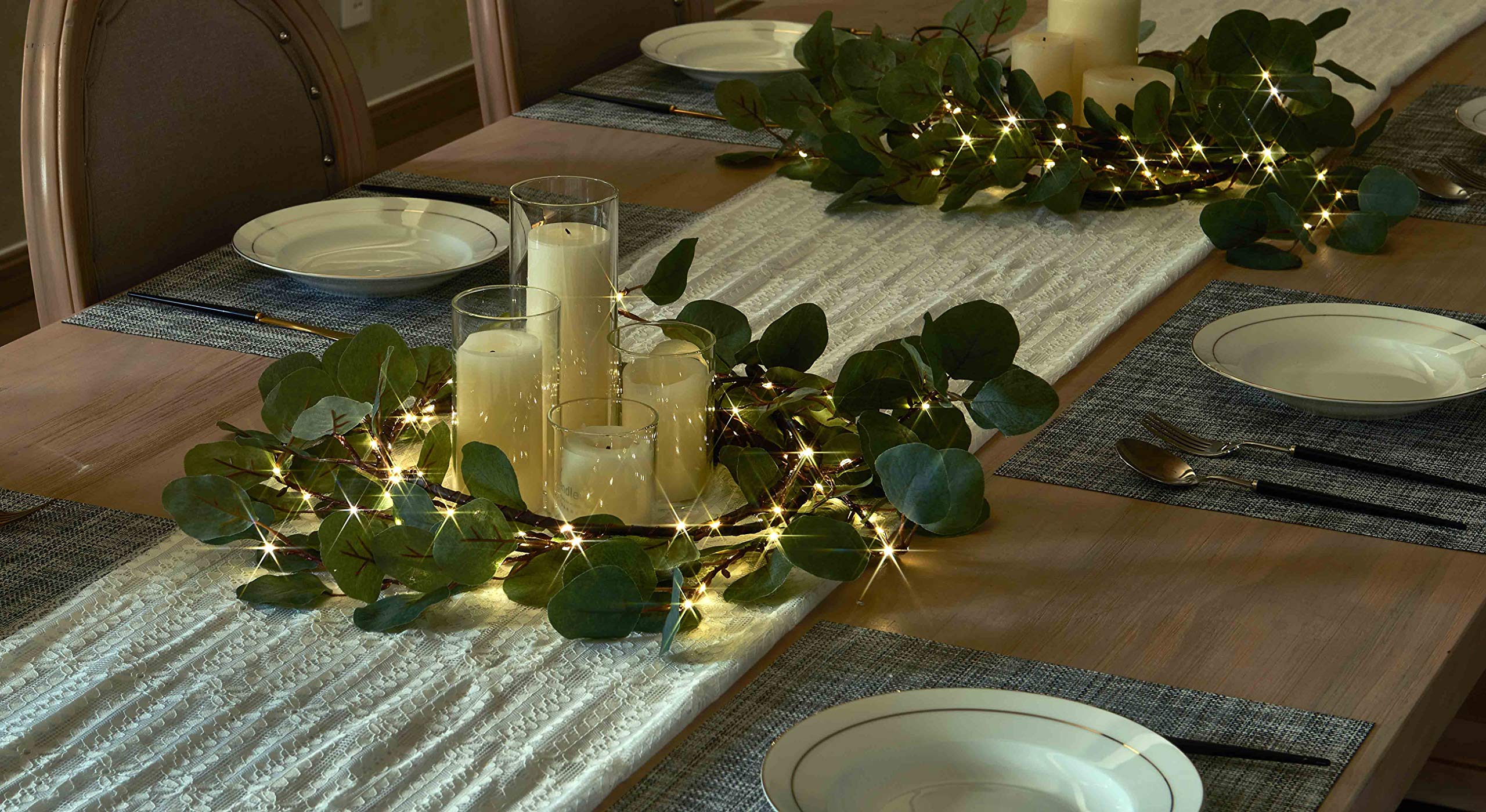 6 FT Pre-Lit Eucalyptus  Garland Battery Operated with Timer 96 Fairy Lights