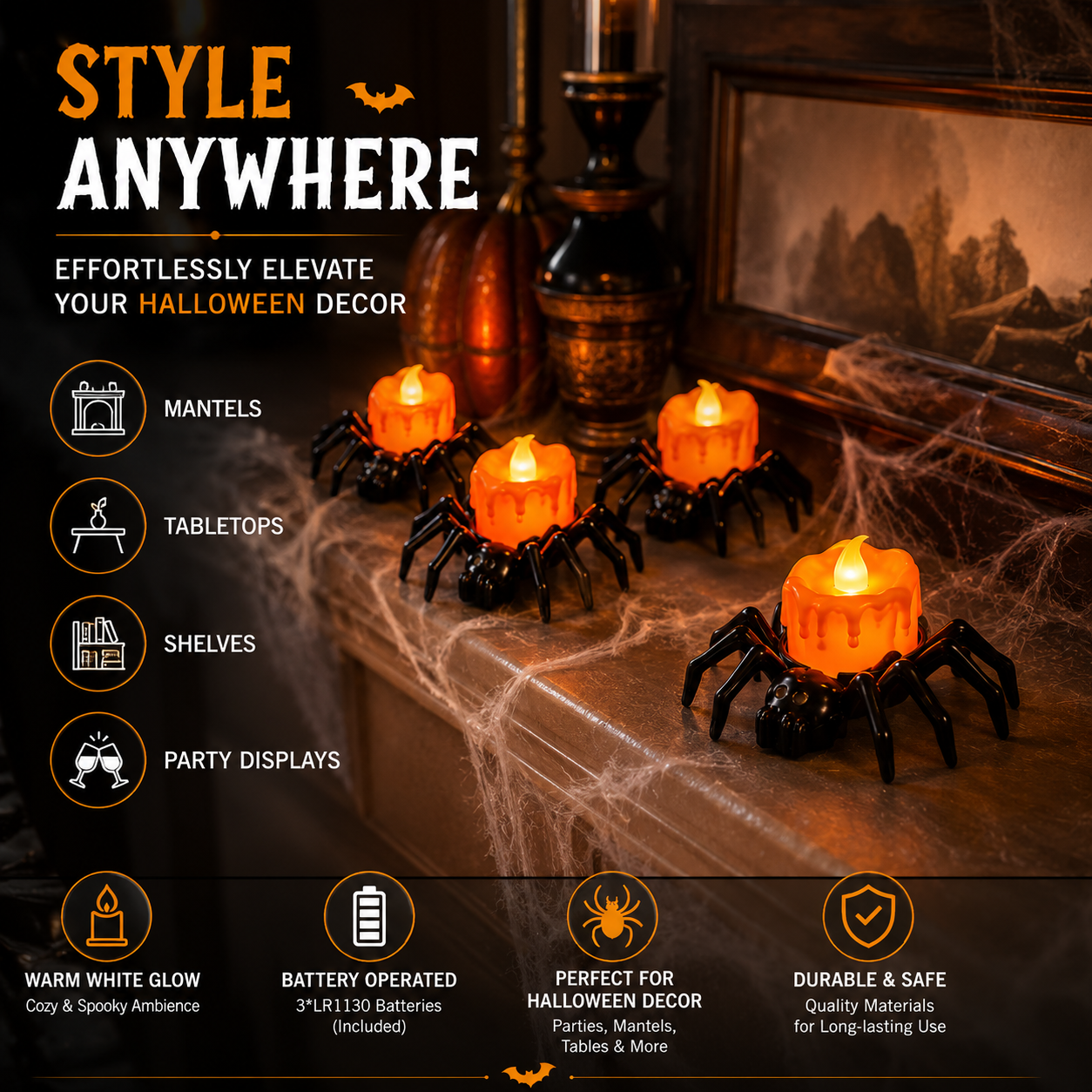 Halloween Spider Glow Lights — Set Of 12