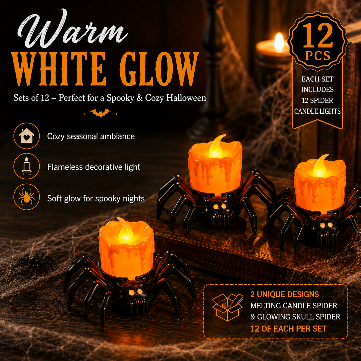 Halloween Spider Glow Lights — Set Of 12