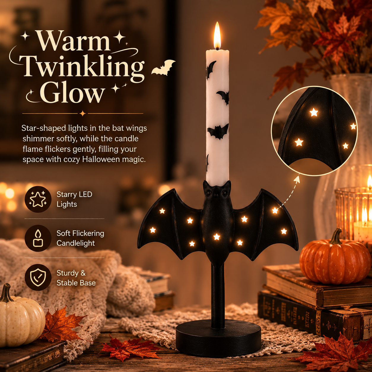 Starlit Bat Candleholders — Set of 2