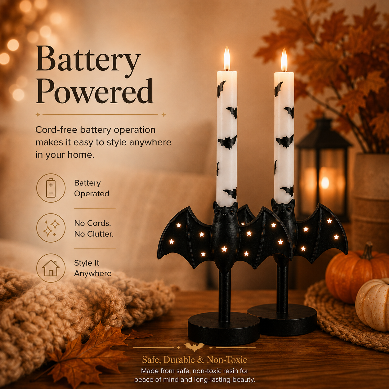 Starlit Bat Candleholders — Set of 2