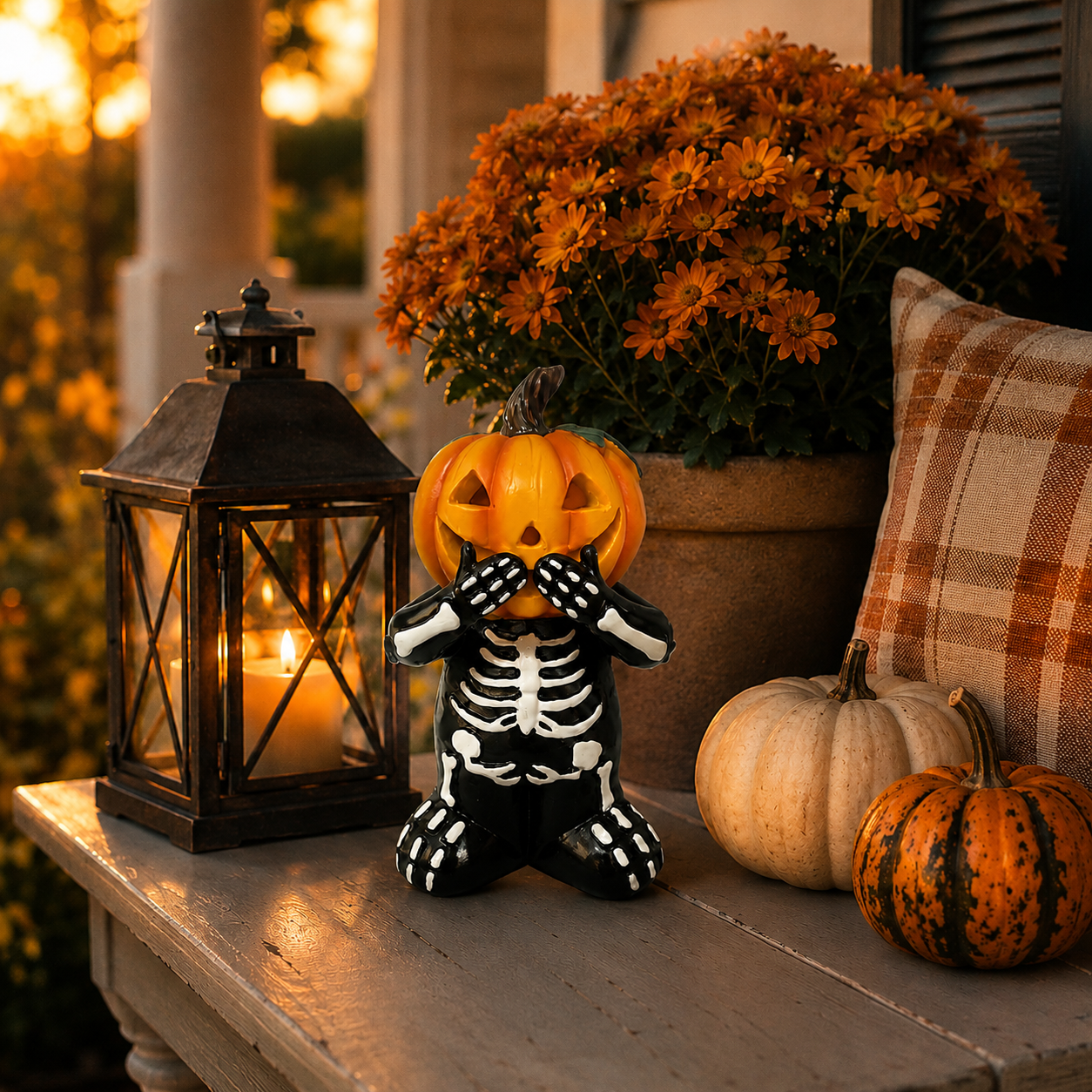 Pumpkin Mischief Skeleton Figurine