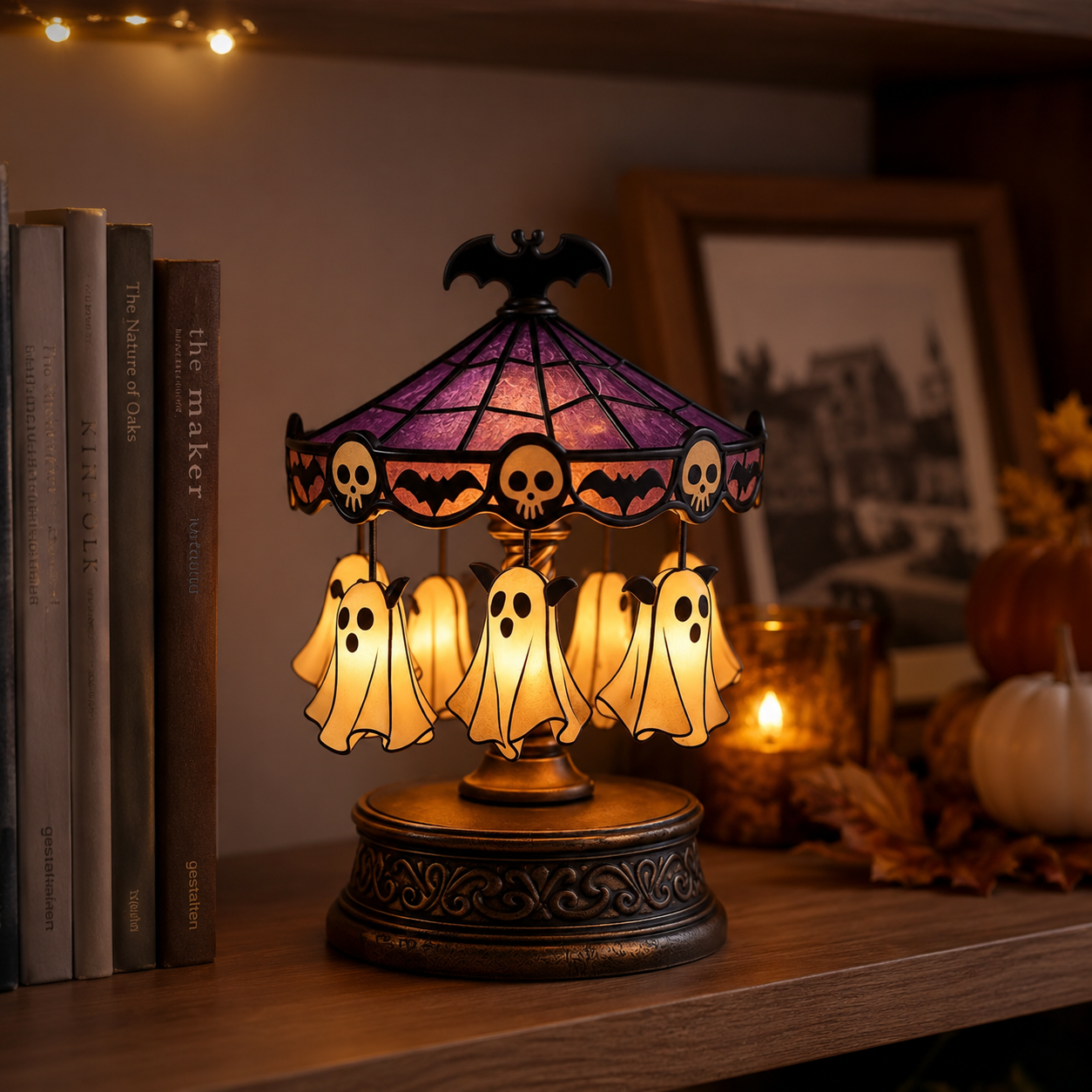 Enchanted Halloween Ghost Carousel Lamp