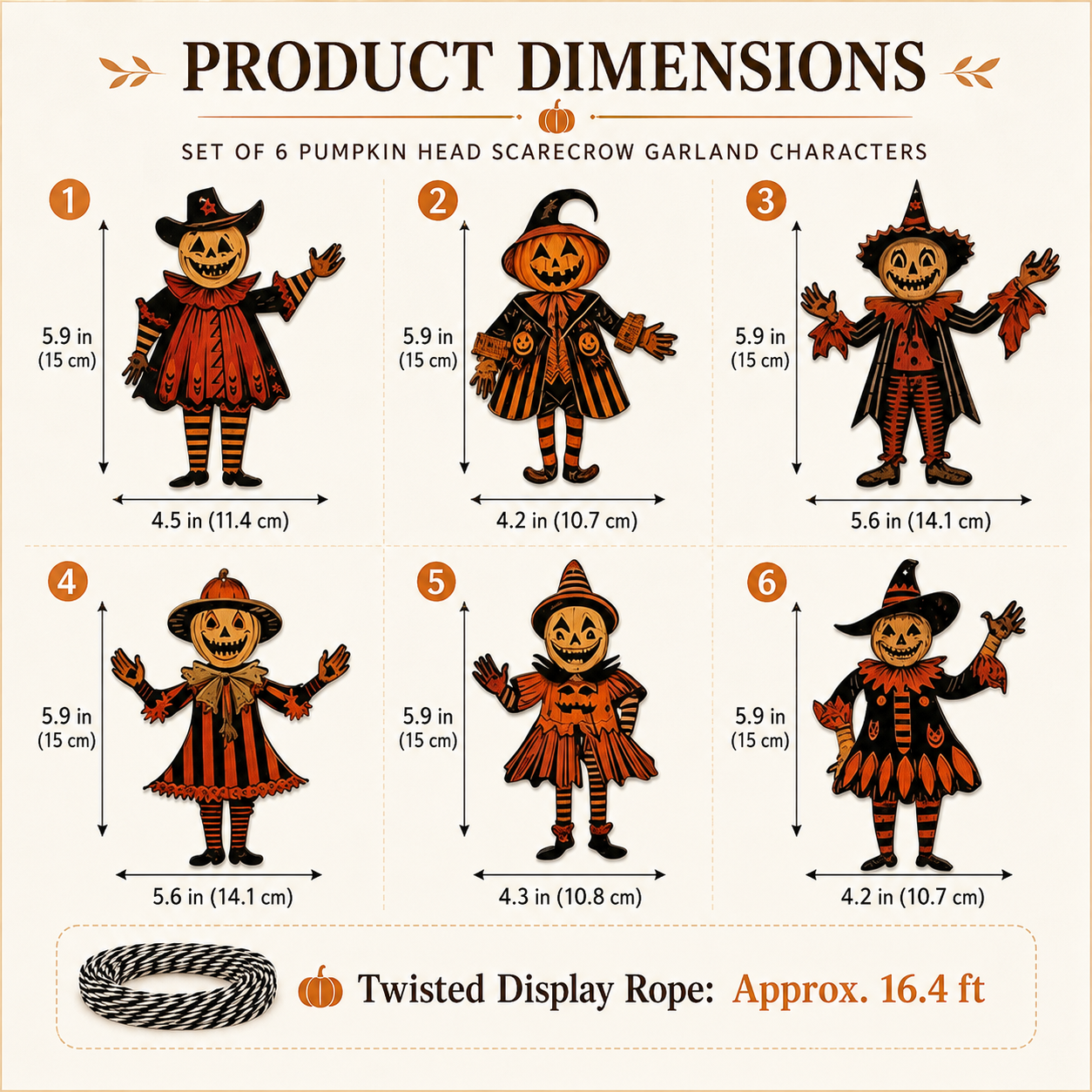 Pumpkin Head Scarecrow Garland — Set of 6