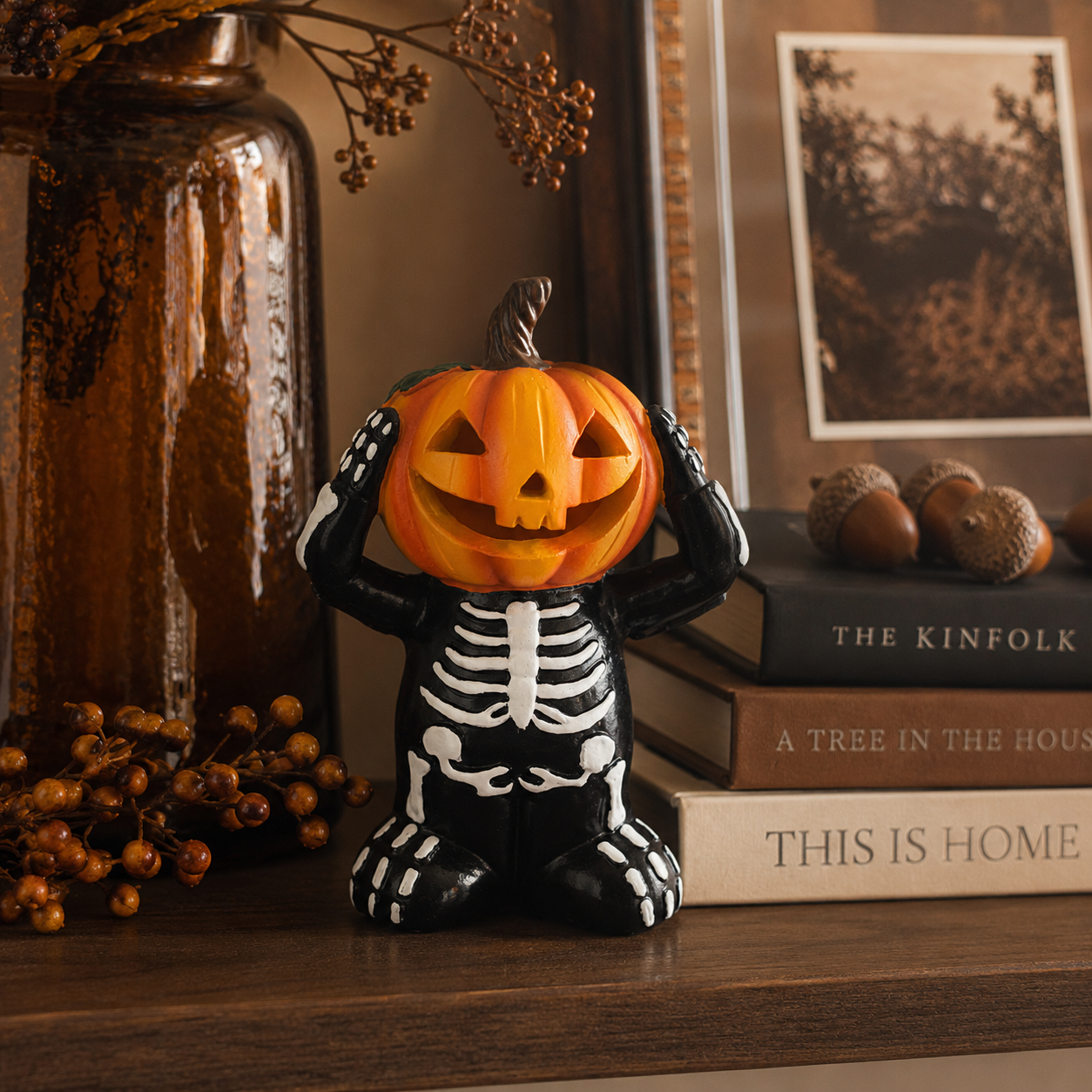 Pumpkin Mischief Skeleton Figurine
