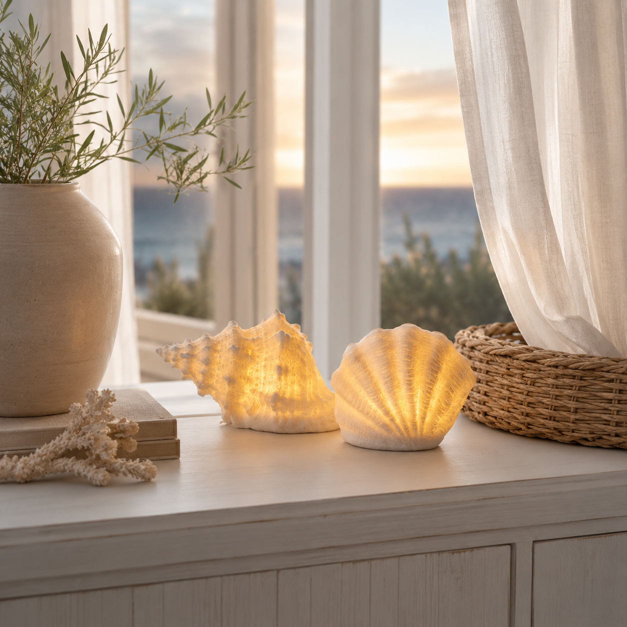 Coastal Afterglow Shell & Conch Light Set