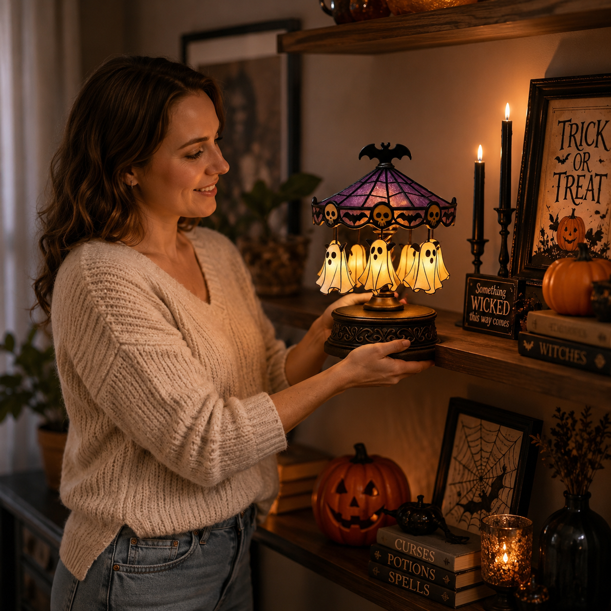 Enchanted Halloween Ghost Carousel Lamp