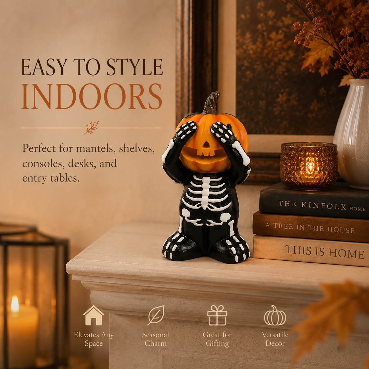 Pumpkin Mischief Skeleton Figurine
