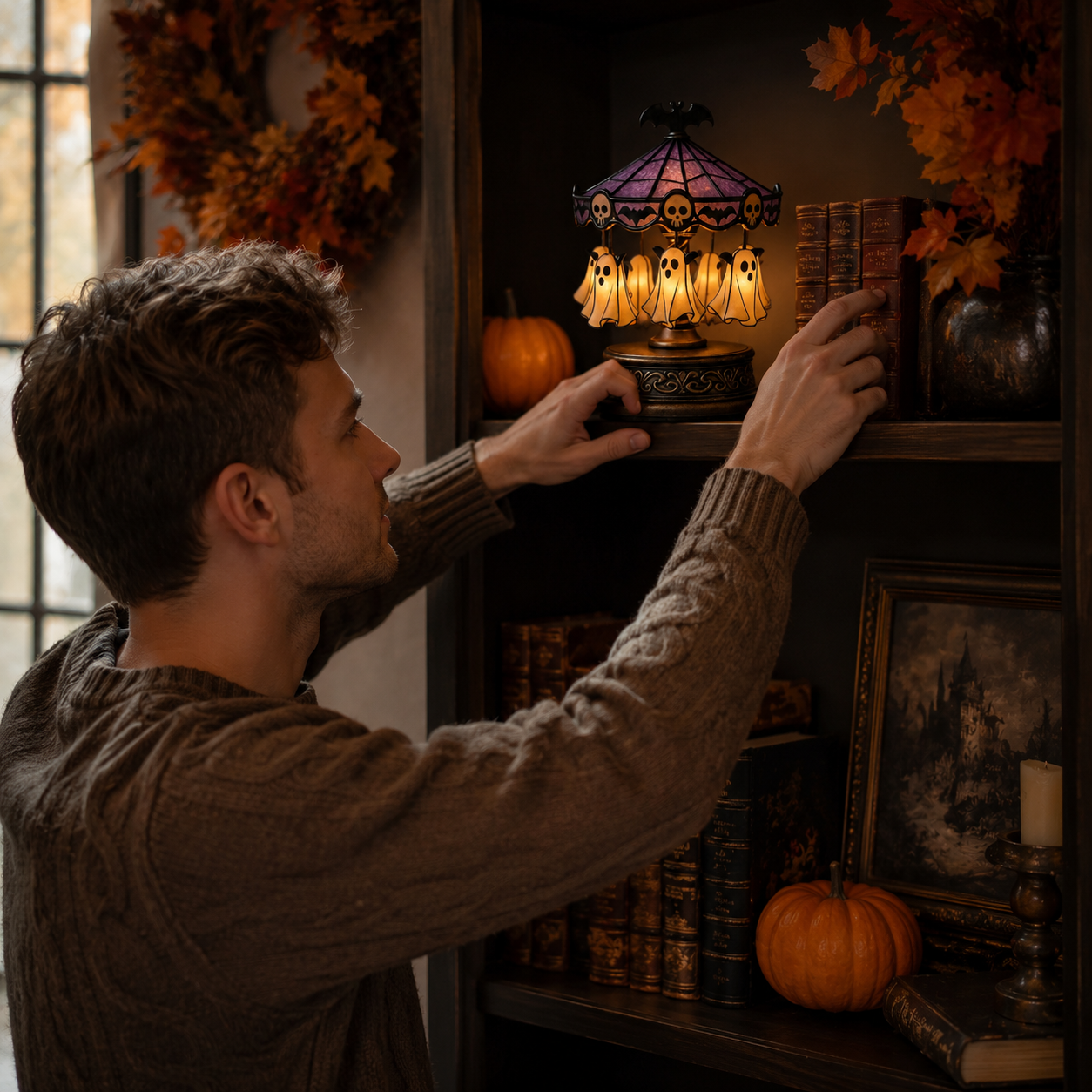 Enchanted Halloween Ghost Carousel Lamp