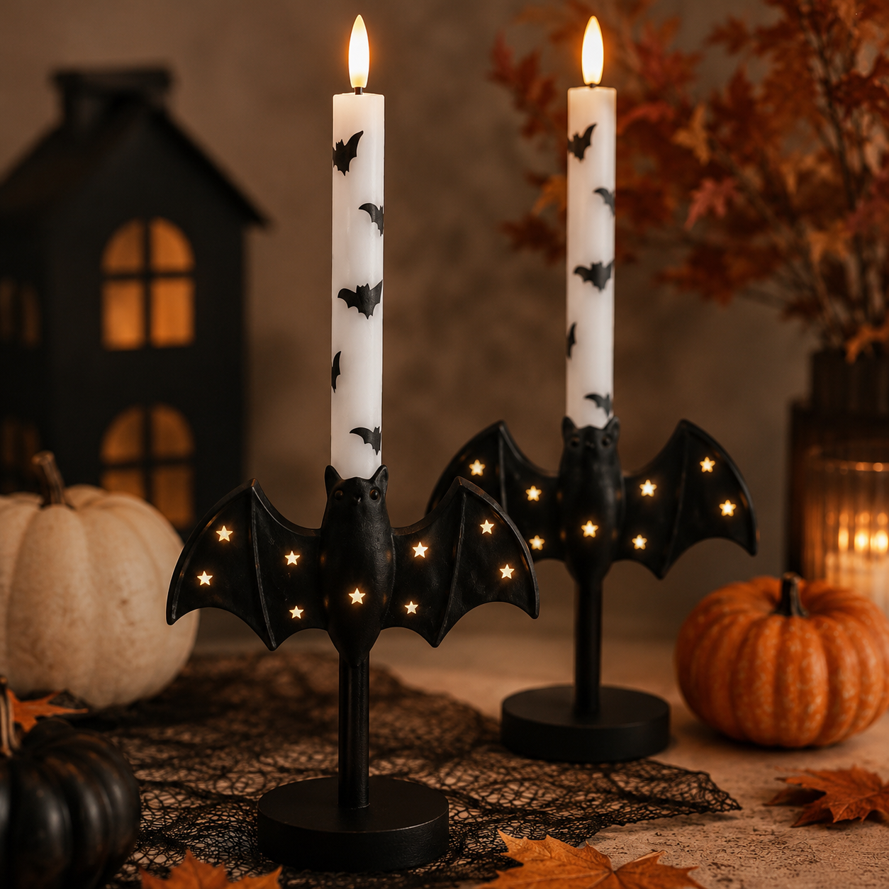 Starlit Bat Candleholders — Set of 2