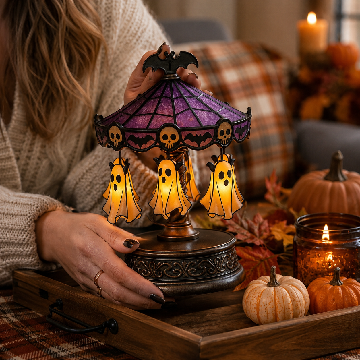 Enchanted Halloween Ghost Carousel Lamp
