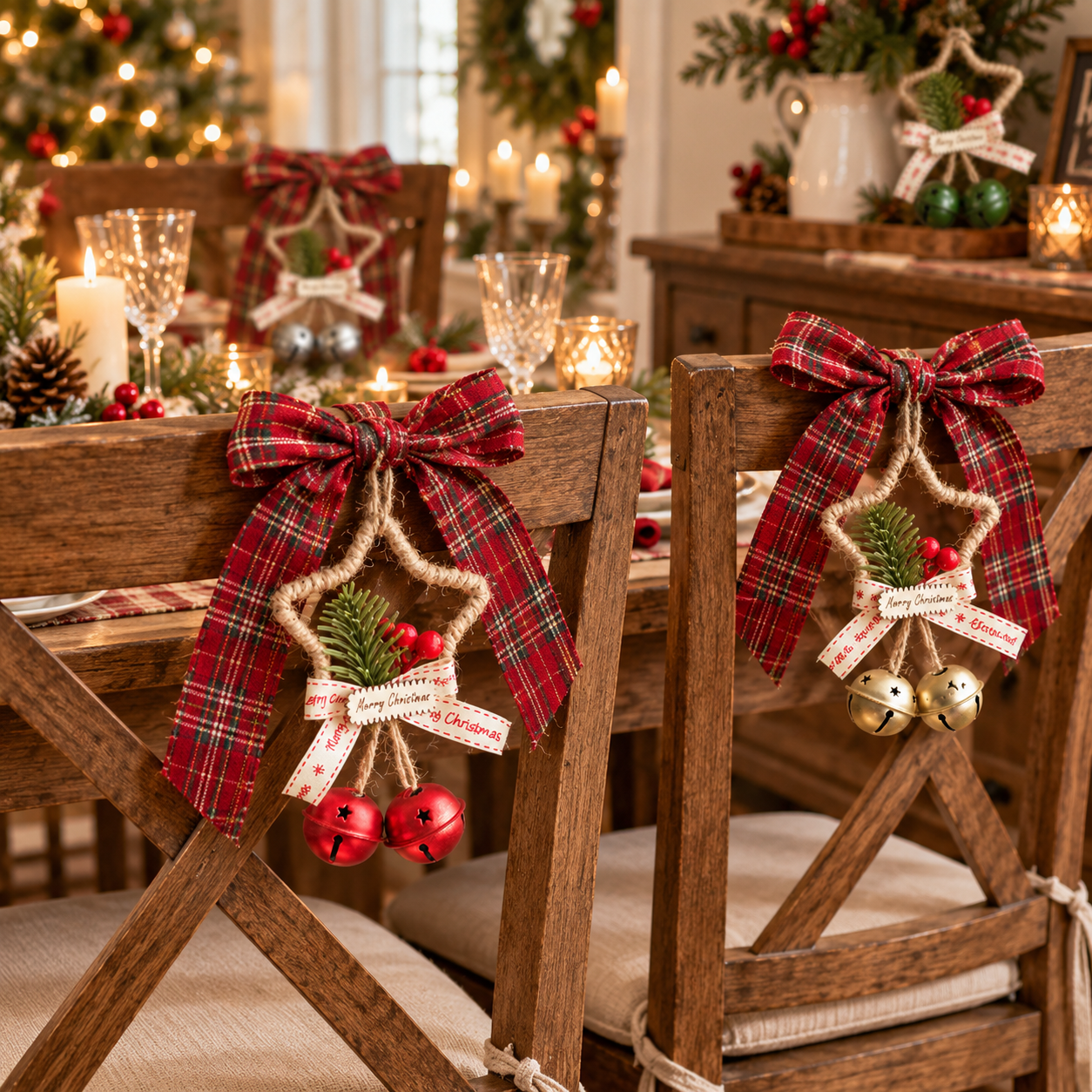 4-Piece Rustic Christmas Star Bell Hanging Ornaments