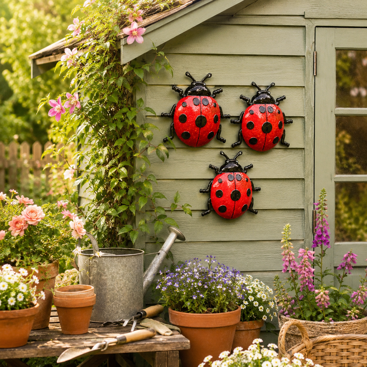 3 Pack Metal Ladybug Wall Decor