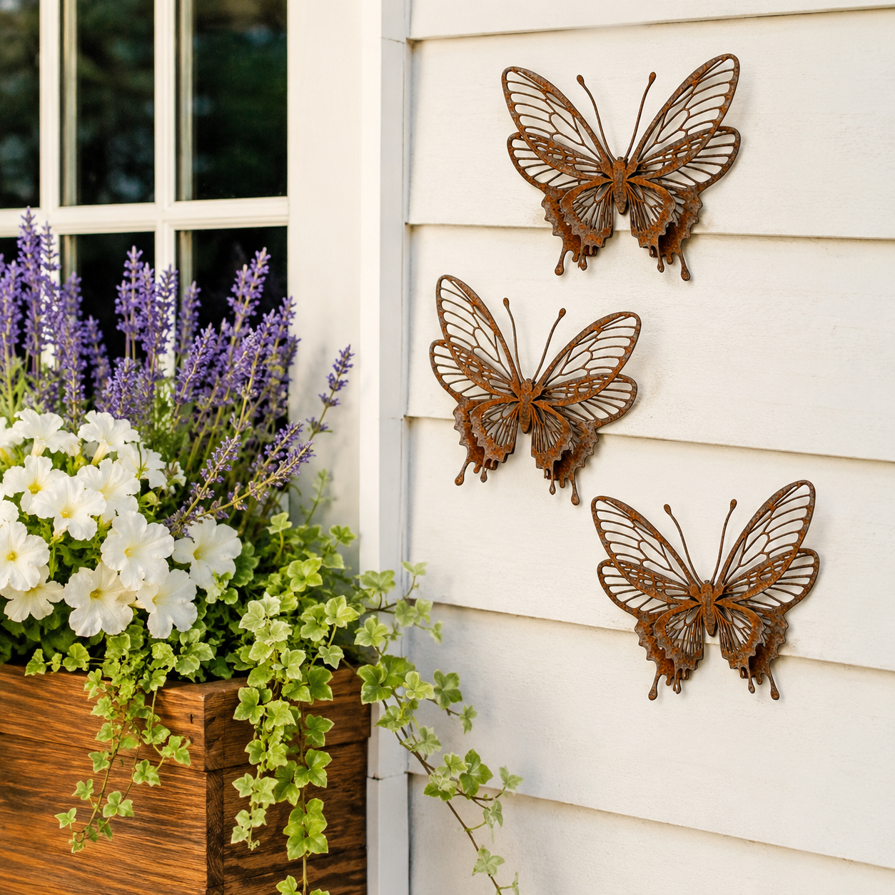 3 Pack Vintage Rust Metal Butterfly Garden Sculptures