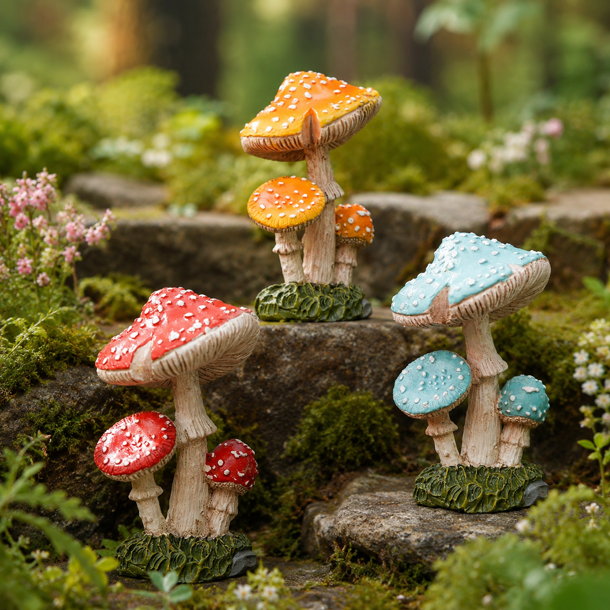 3-Piece Mini Mushroom Figurine Set