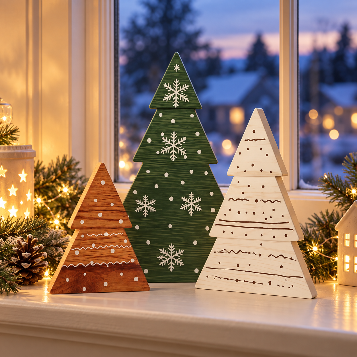 3-Piece Rustic Wooden Christmas Tree Tabletop Decorations