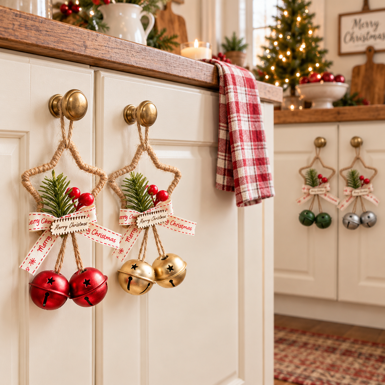 4-Piece Rustic Christmas Star Bell Hanging Ornaments