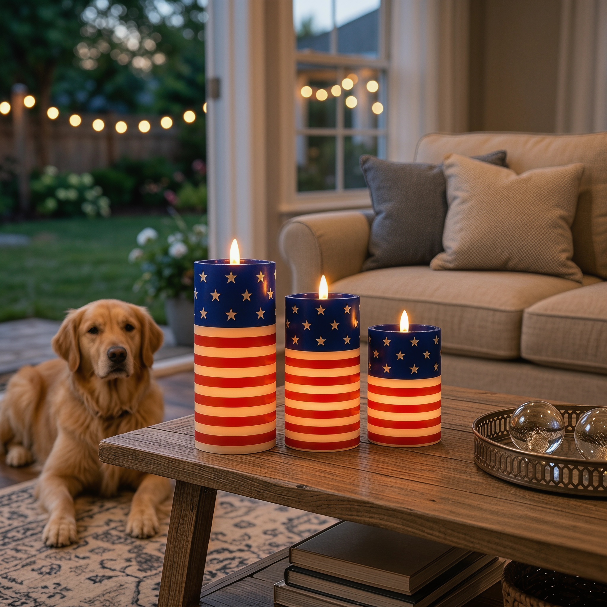 3PCS American Flag Flameless Candles with Moving Flame