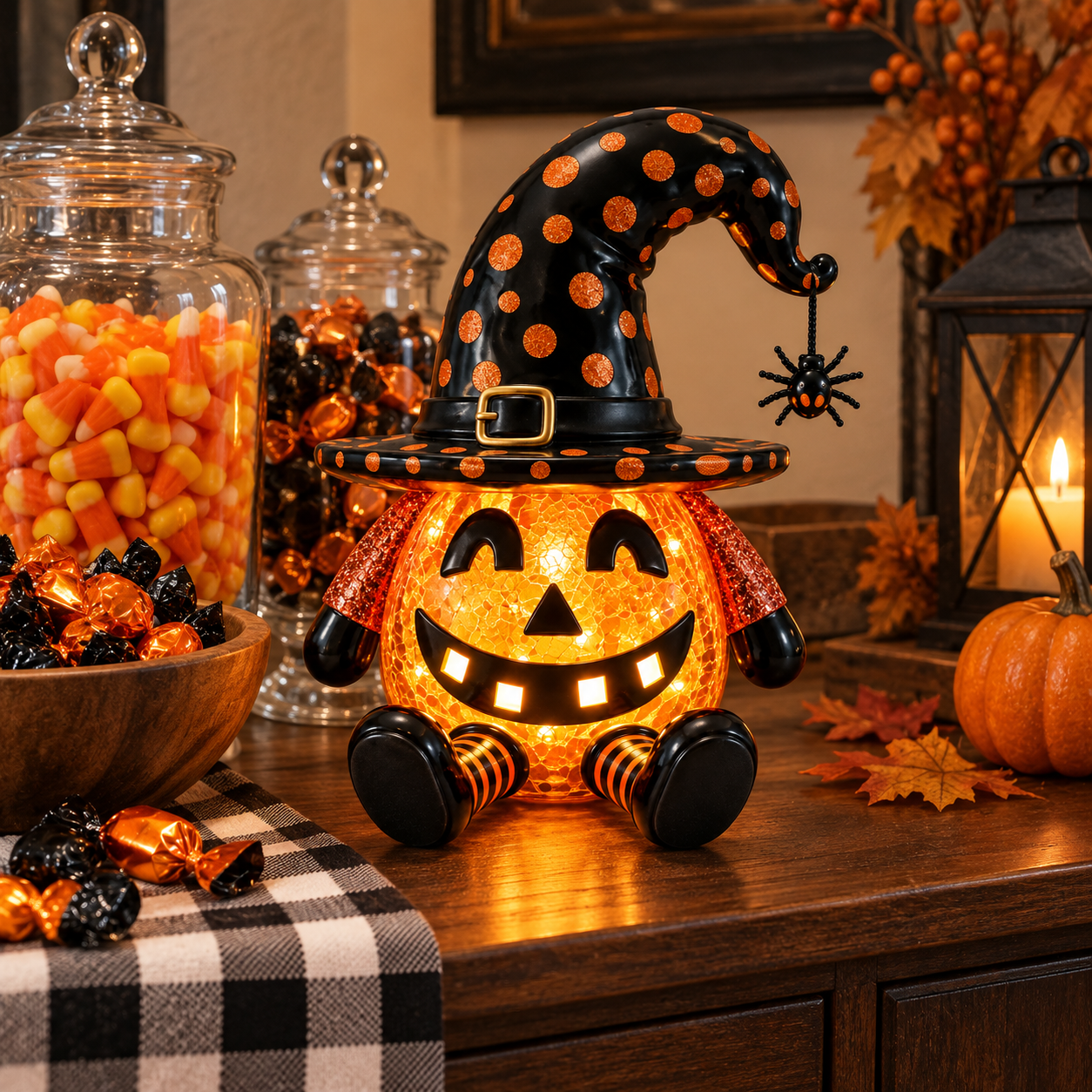 Light-Up Halloween Pumpkin Witch Figurine