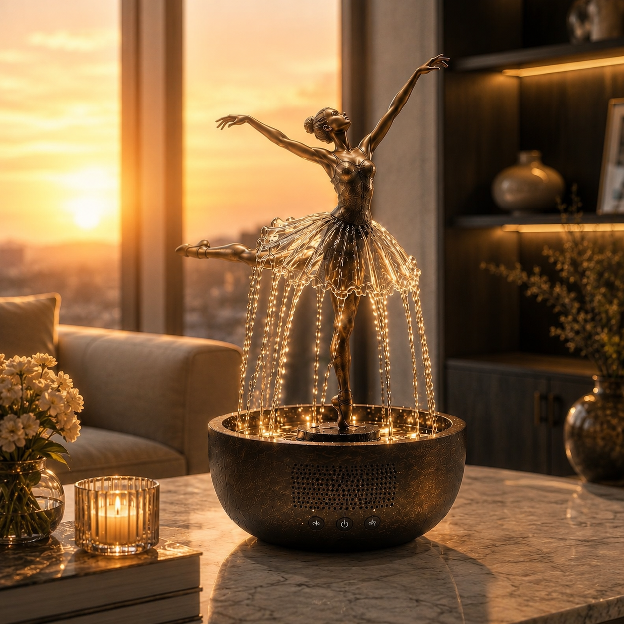 Ballerina Water Fountain with Bluetooth Speaker & LED Lights