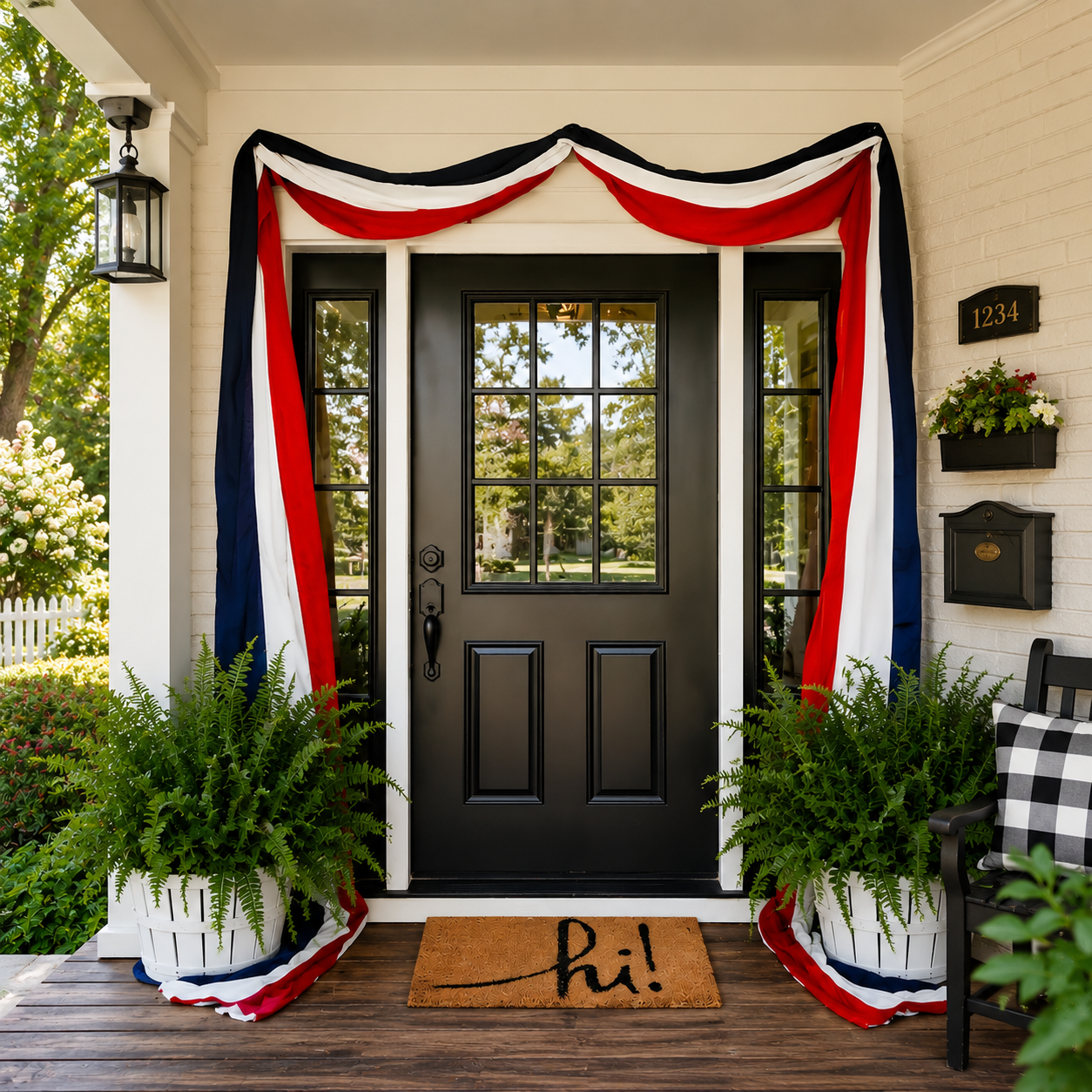 American Flag Triangular Banner 2x20ft Patriotic Theme Banner (Optional Warm White String Lights)