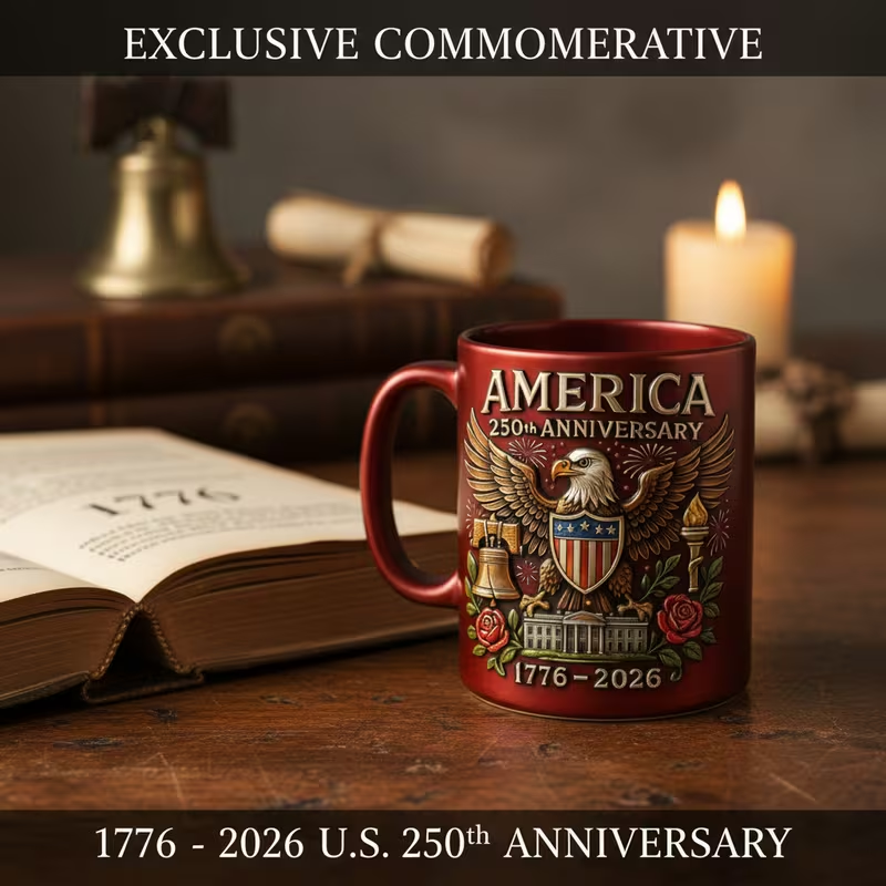 America 250th Anniversary Commemorative Ceramic Mug (1776–2026), 15 oz