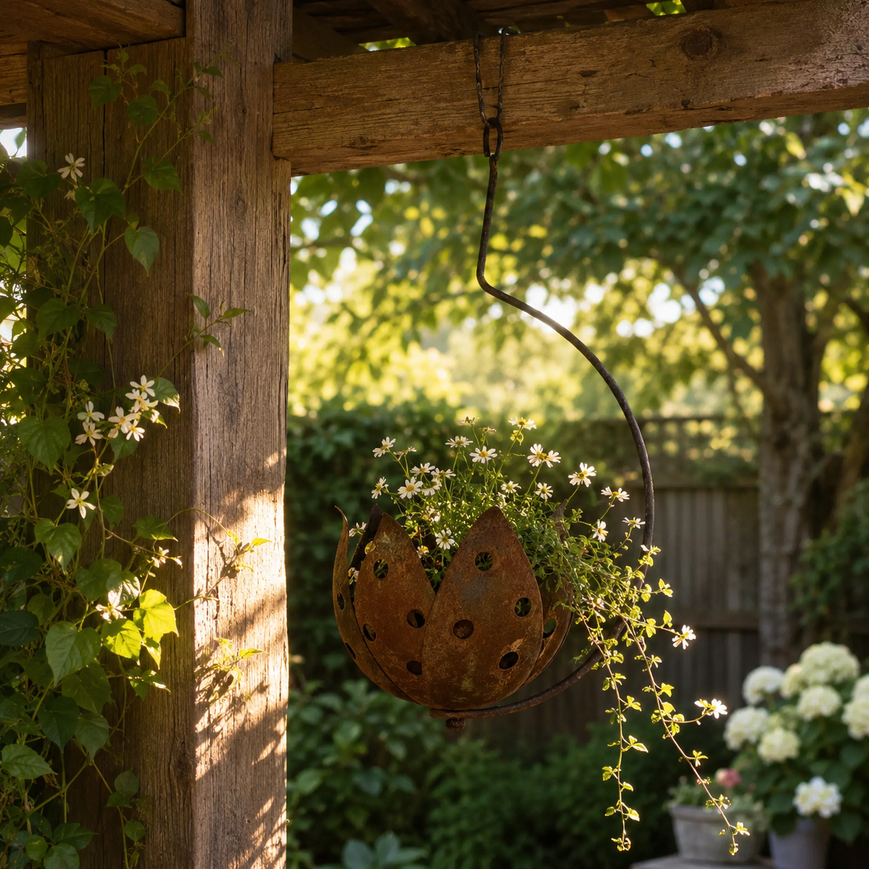 Rustic Hanging Metal Flower Pot