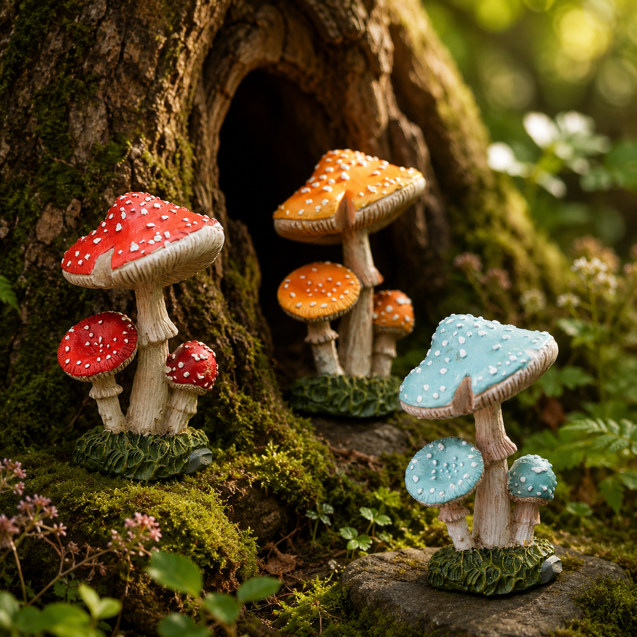 3-Piece Mini Mushroom Figurine Set