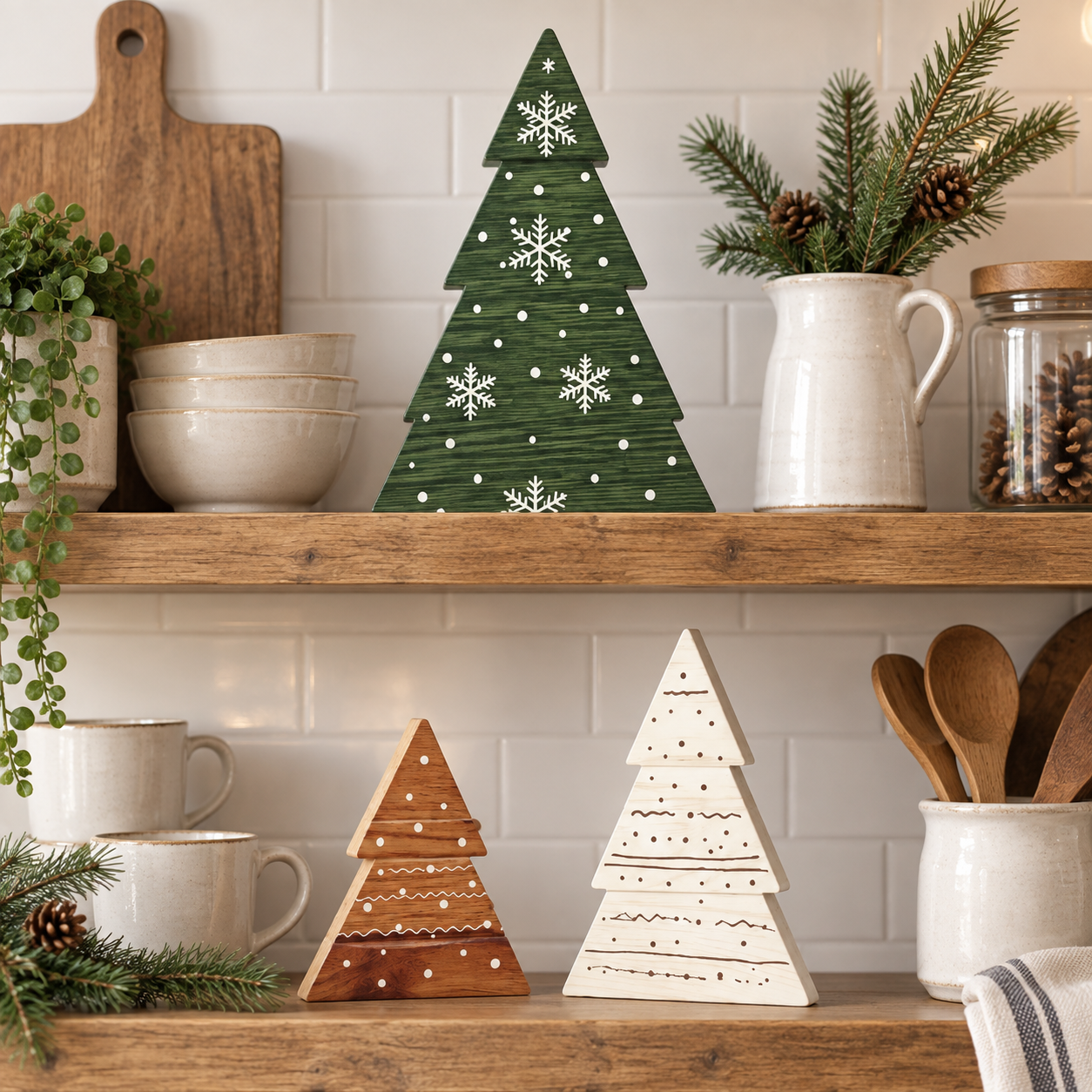 3-Piece Rustic Wooden Christmas Tree Tabletop Decorations