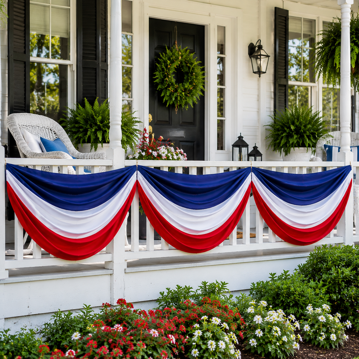 American Flag Triangular Banner 2x20ft Patriotic Theme Banner (Optional Warm White String Lights)
