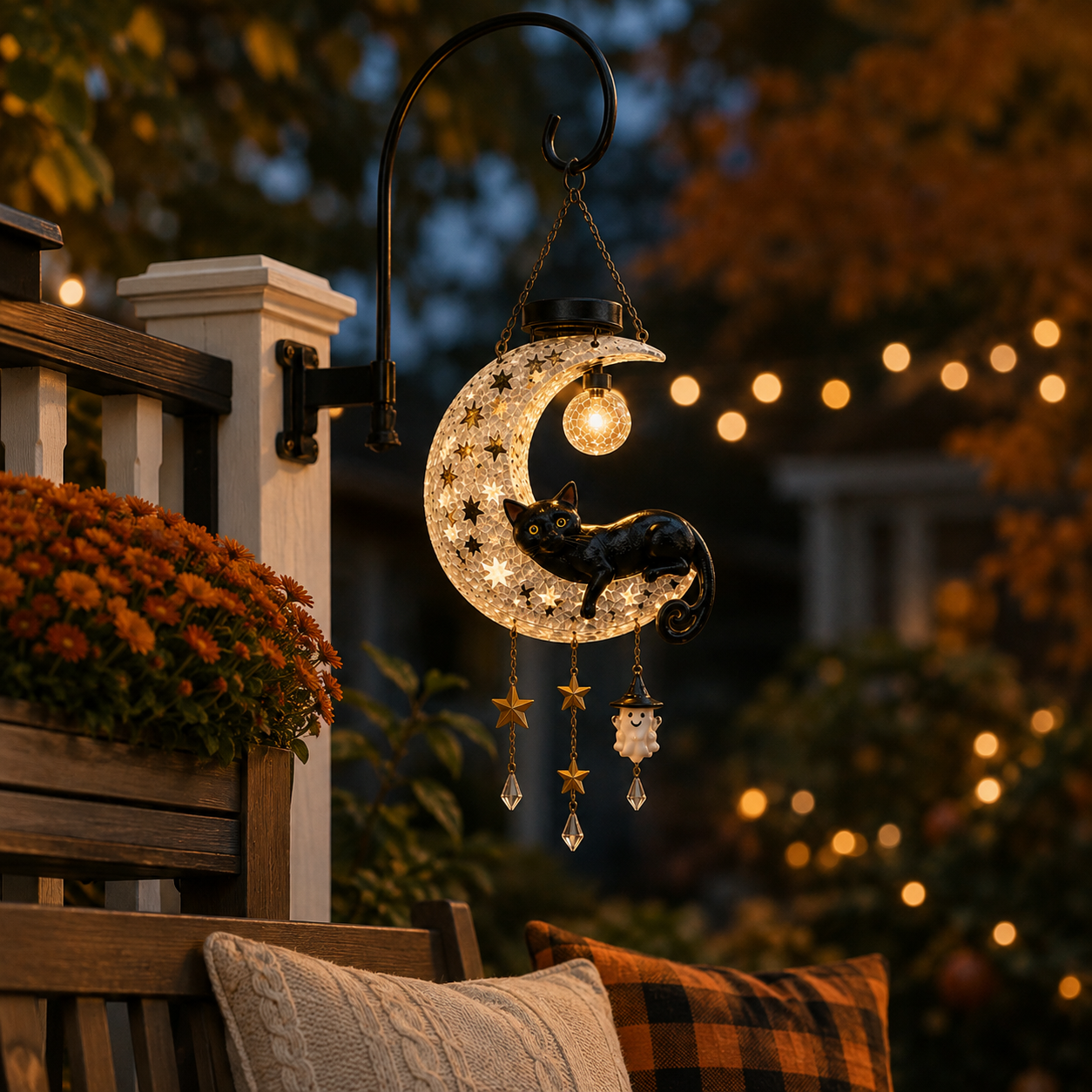 Solar Crescent Moon Black Cat Hanging Lantern