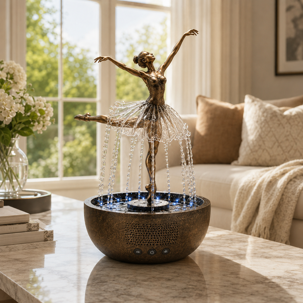 Ballerina Water Fountain with Bluetooth Speaker & LED Lights