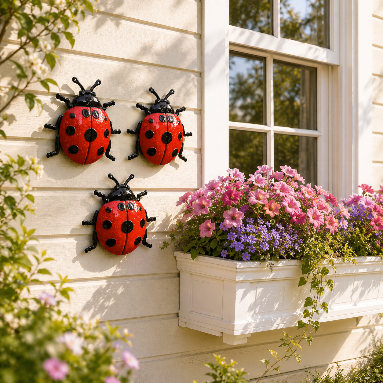 3 Pack Metal Ladybug Wall Decor