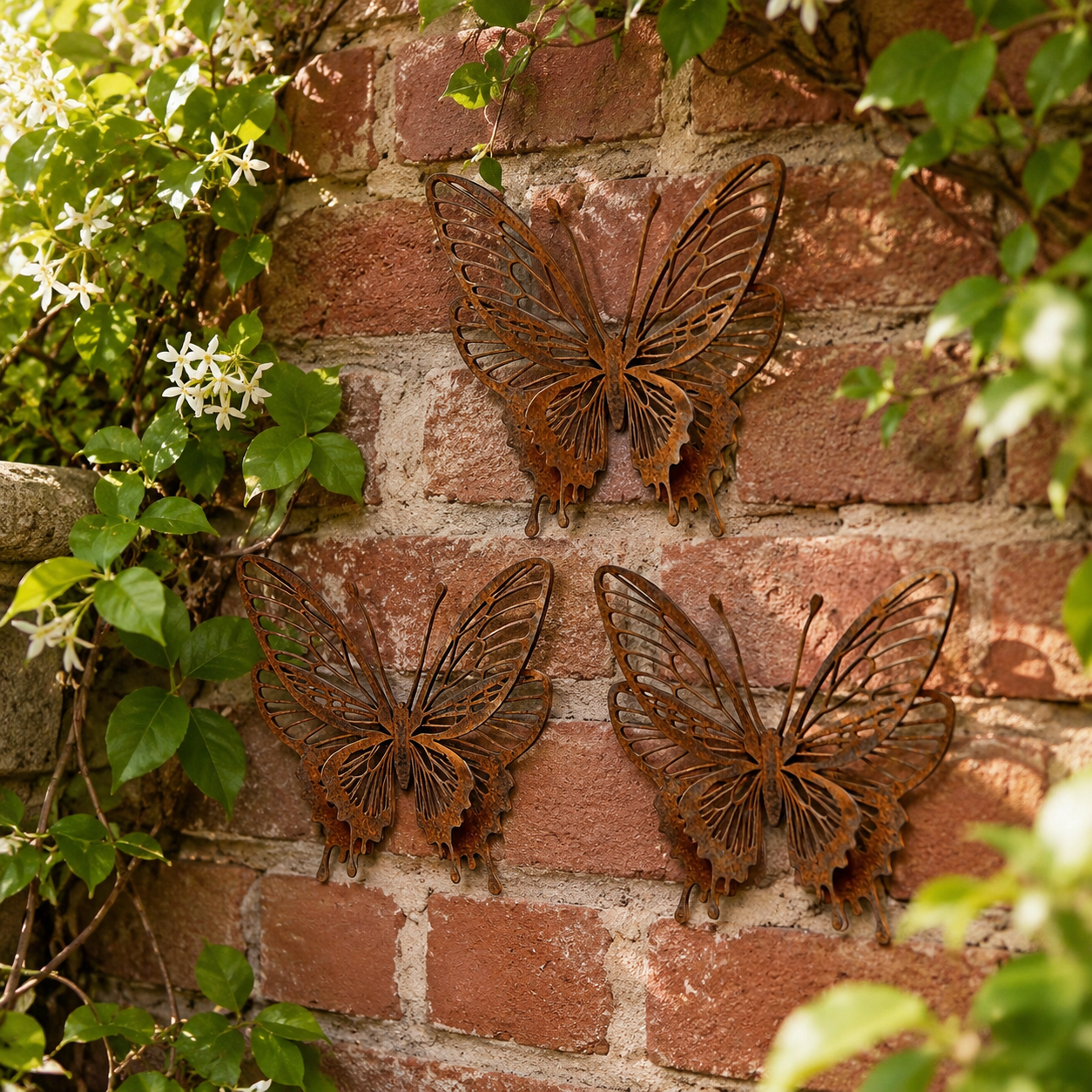 3 Pack Vintage Rust Metal Butterfly Garden Sculptures
