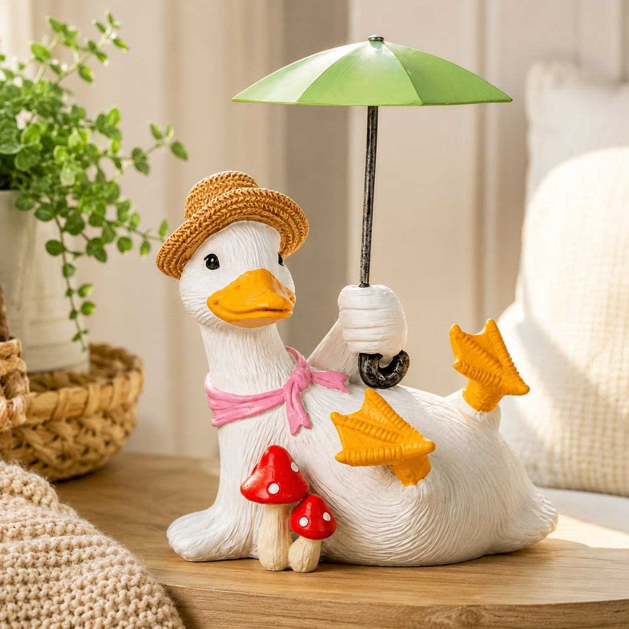 Whimsical Duck with Umbrella Garden Statue