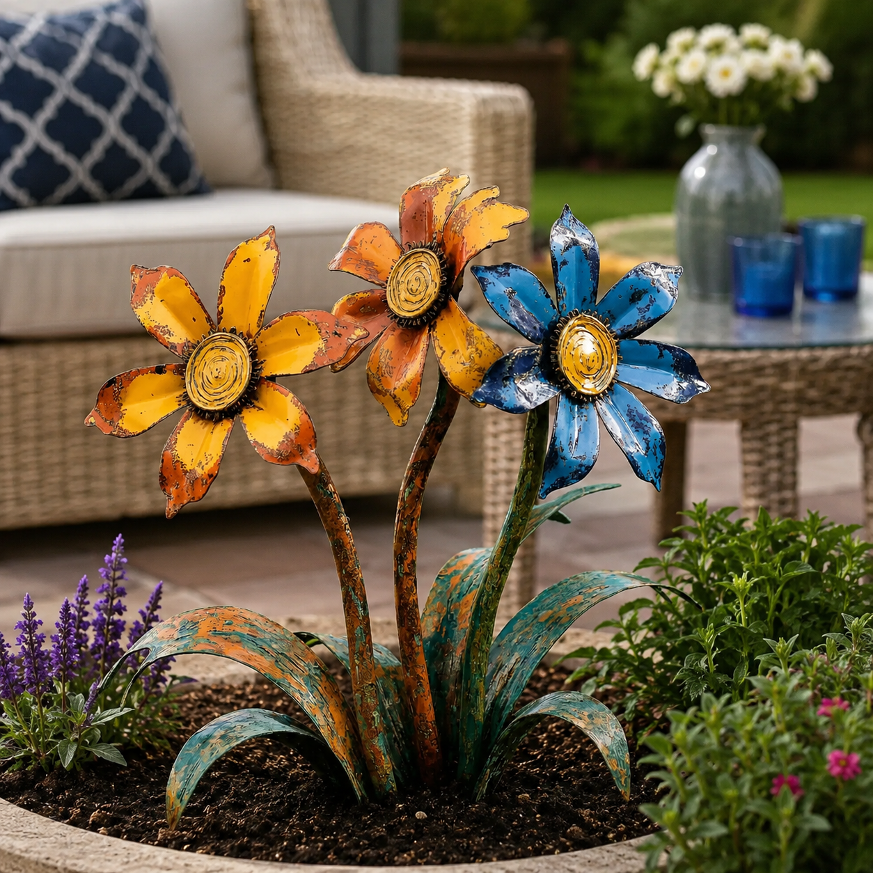 Handcrafted Rustic Metal Flower Garden Stake