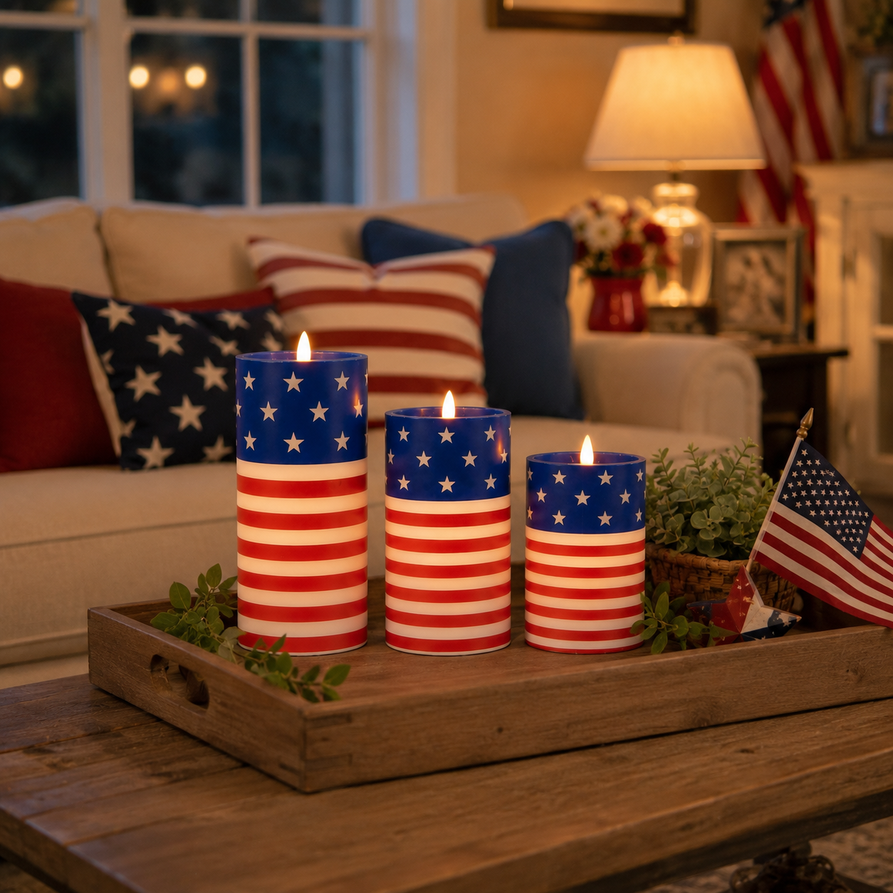 3PCS American Flag Flameless Candles with Moving Flame