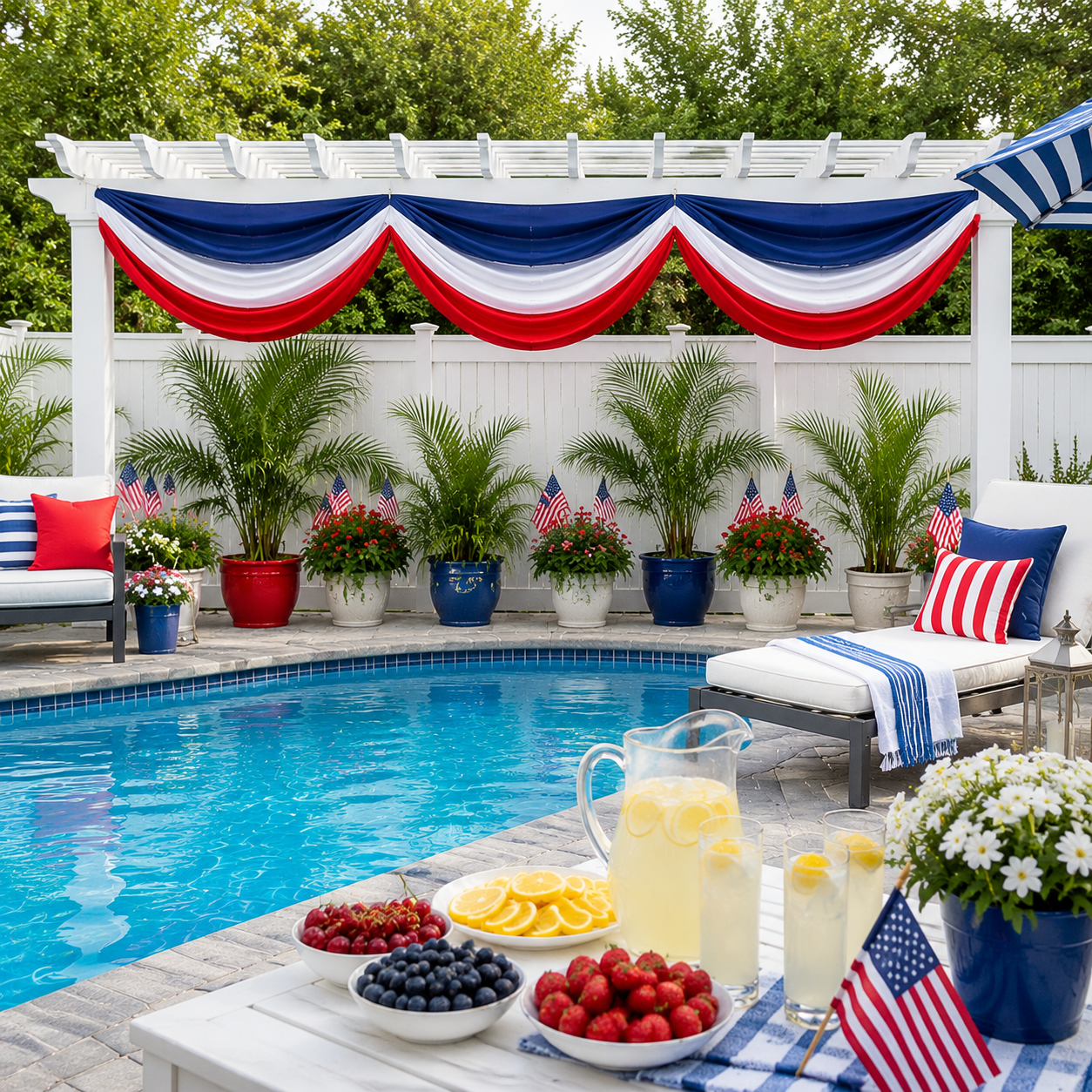 American Flag Triangular Banner 2x20ft Patriotic Theme Banner (Optional Warm White String Lights)