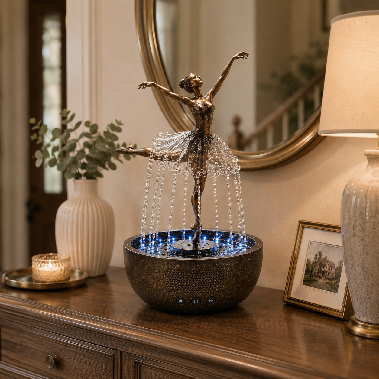 Ballerina Water Fountain with Bluetooth Speaker & LED Lights