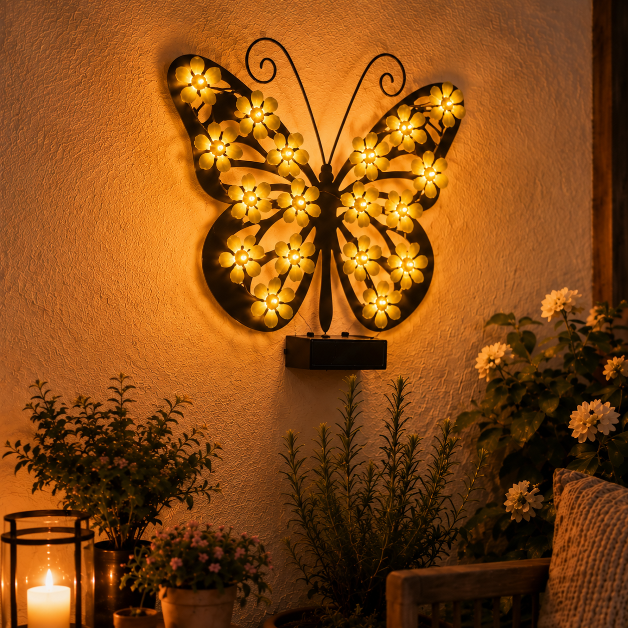 Solar Butterfly Wall Light Outdoor Decor