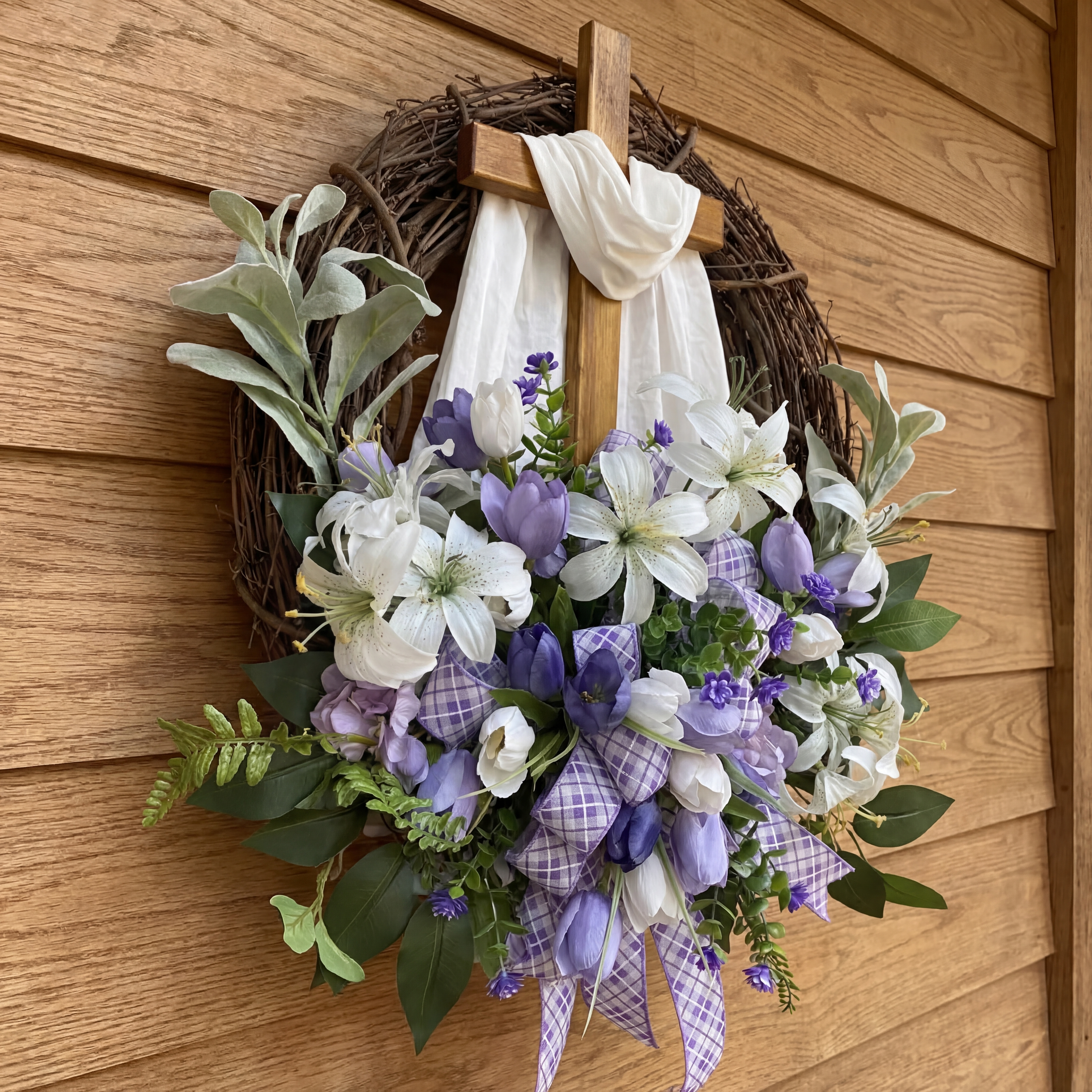 Easter Cross Floral Front Door Wreath